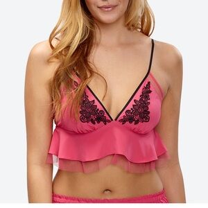 La Vie Wn Rose Pink Black Backless Lace Camisole Cami Top NWT XS